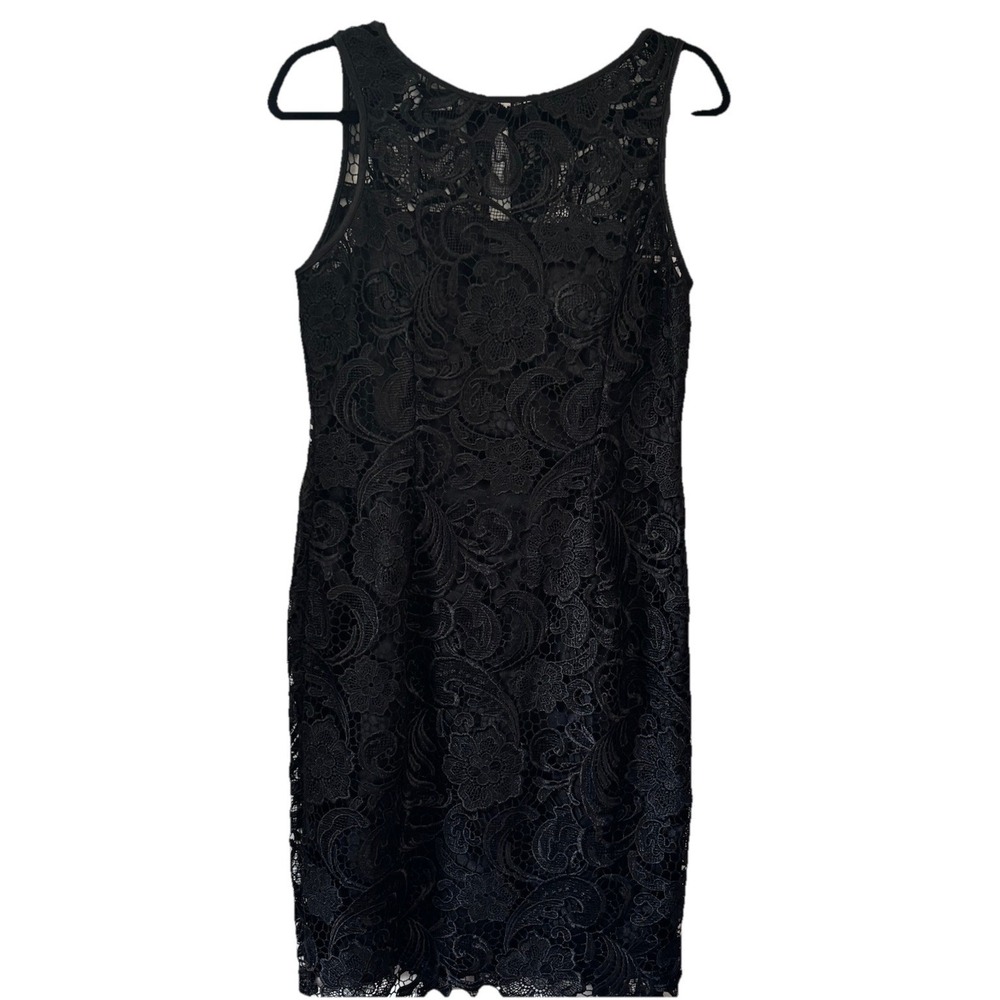 Adrianna Papell Illusion Lace Sleeveless Sheath Dress Black US/8 Classic Elegant